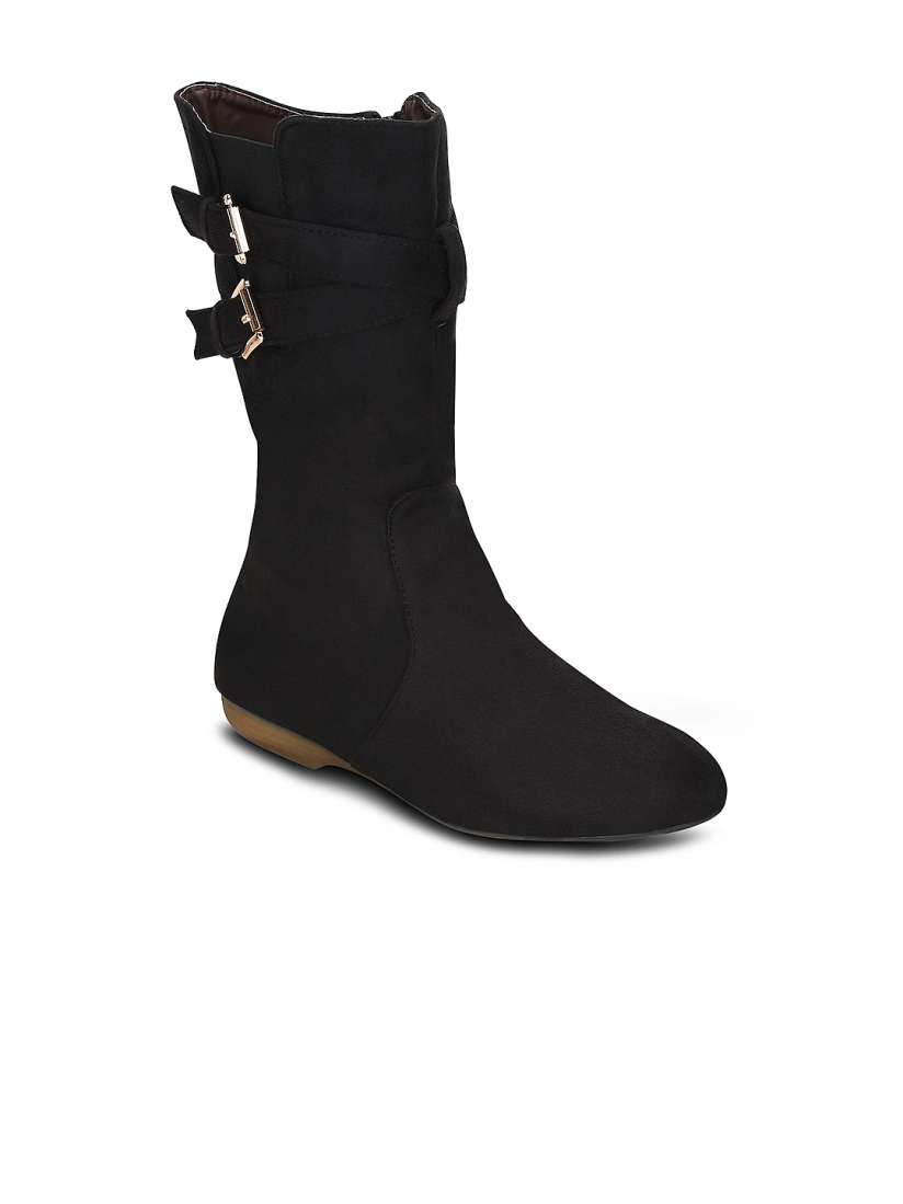 Buy Kielz Women Black Solid High Top Flat Boots Boots for Women 1630698 Myntra