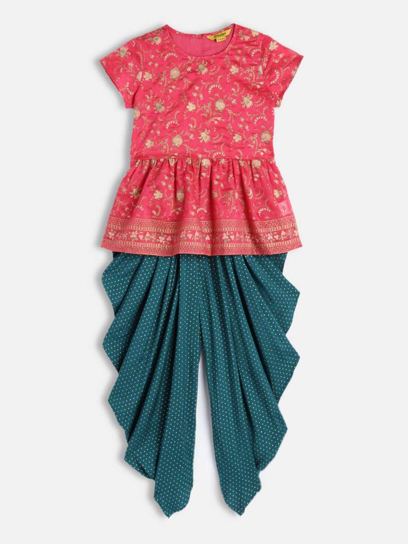 Buy Global Desi Girls Pink Printed Top with Teal Blue Dhoti Pants Clothing Set for Girls 16310762 Myntra