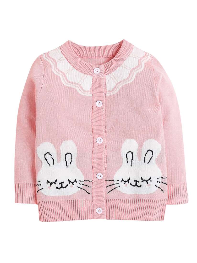 Buy Hopscotch Girls Pink Bunny Printed Cardigan Sweater Sweaters for Girls 16313818 Myntra