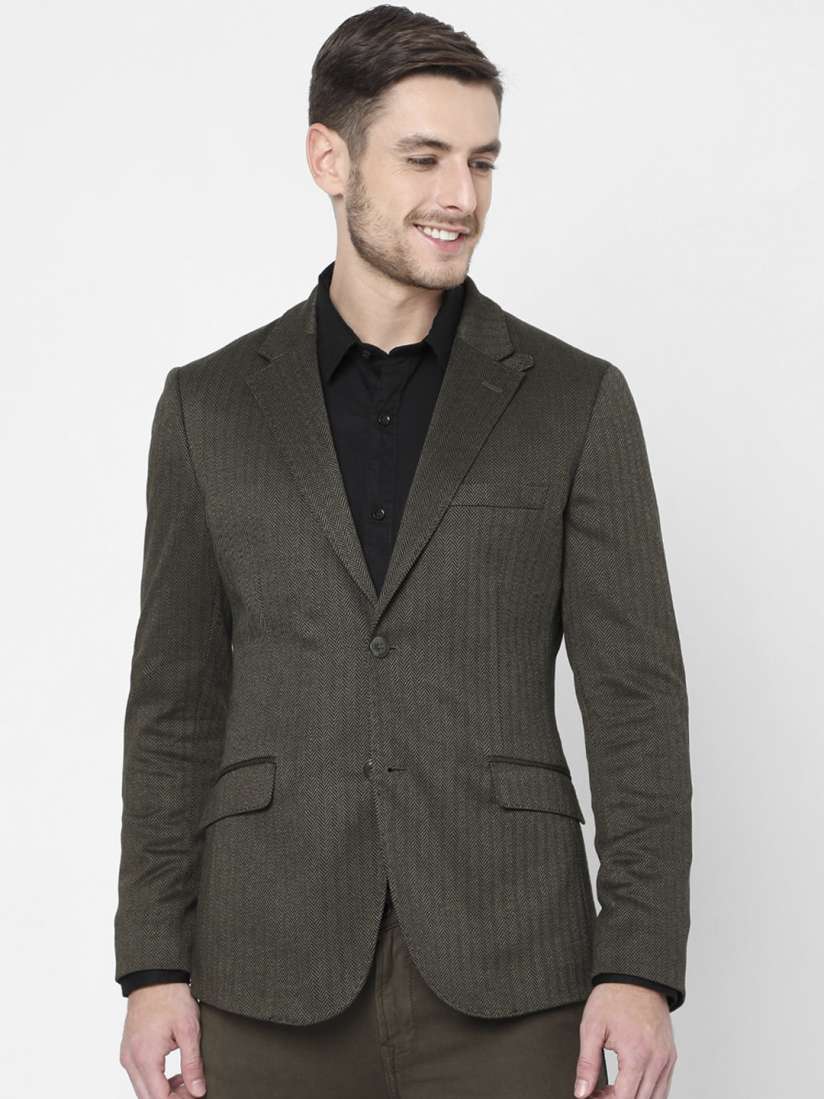 Buy Mufti Men Olive Green Self Design Single Breasted Casual Blazer Blazers for Men 16316100 Myntra
