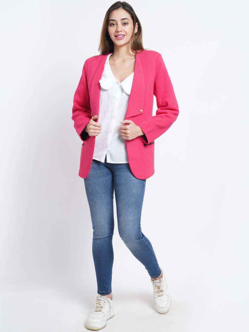 Buy Purple State Women Pink Solid Slim Fit Cotton Blazers Blazers for Women 16317912 Myntra