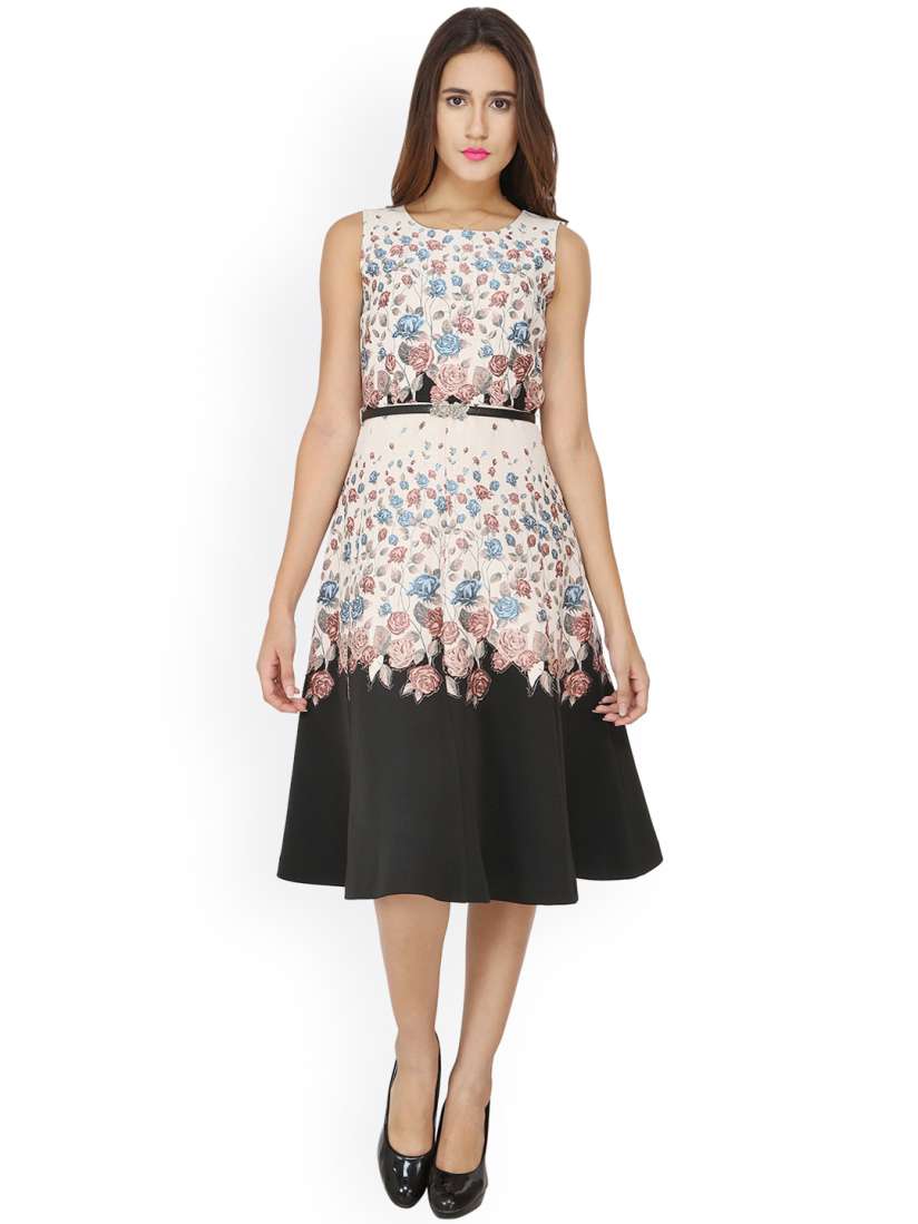 Buy Soie White Black Printed A Line Dress Dresses for Women 1631906 Myntra
