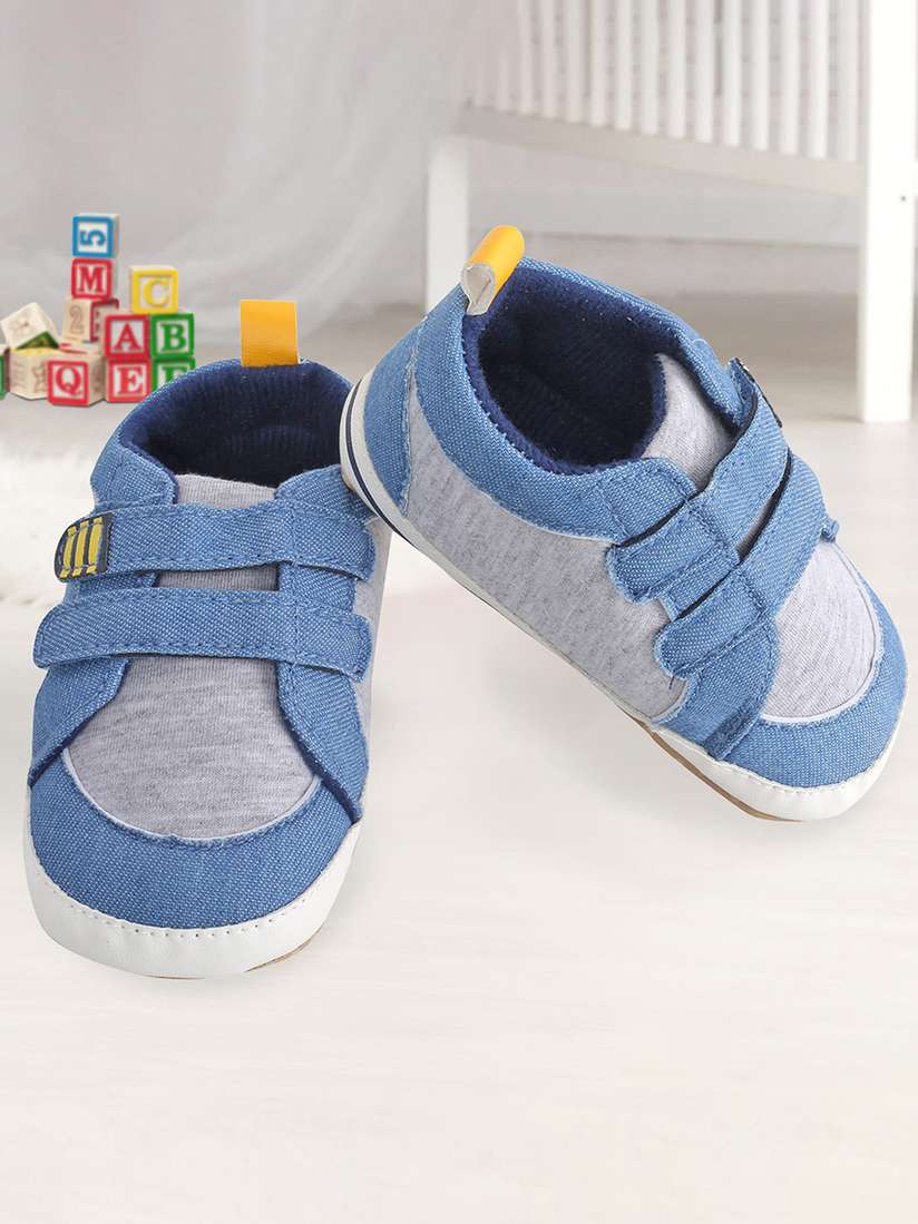 Baby Moo Infants Kids Blue Grey Solid Booties