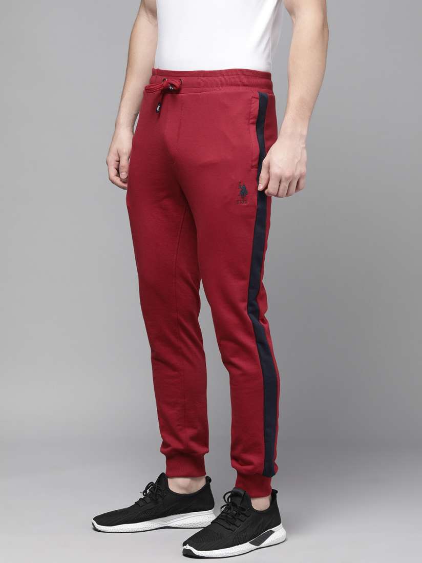 Buy U.S. Polo Assn. Men Maroon Slim Fit Side Striped Joggers Track Pants for Men 16320298 Myntra