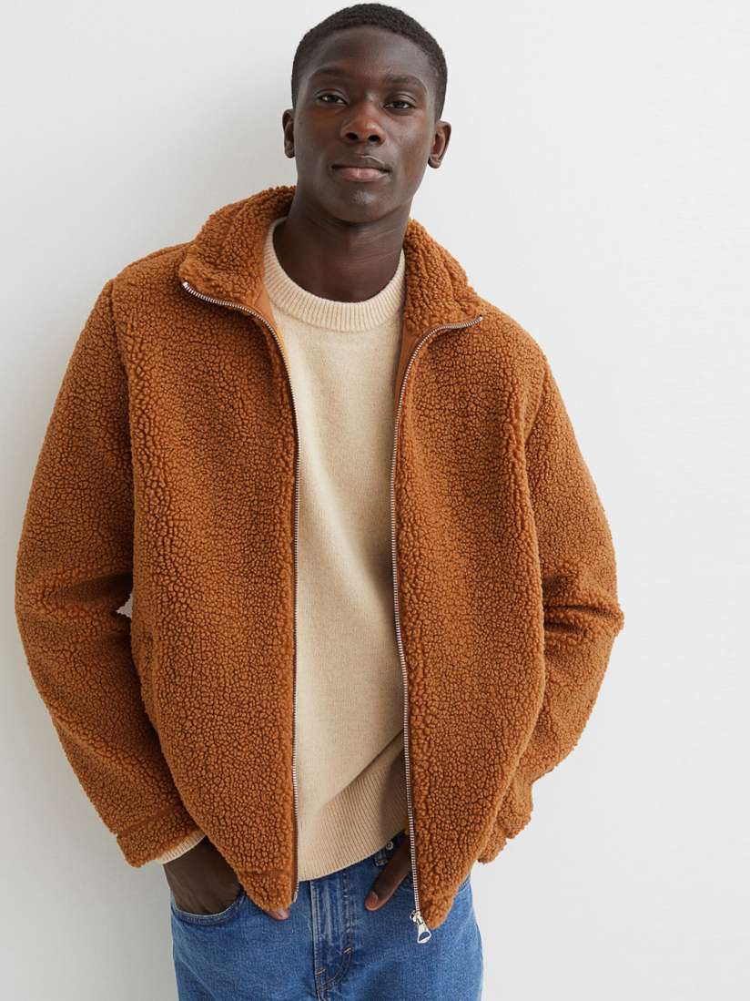Men faux shearling jacket hotsell
