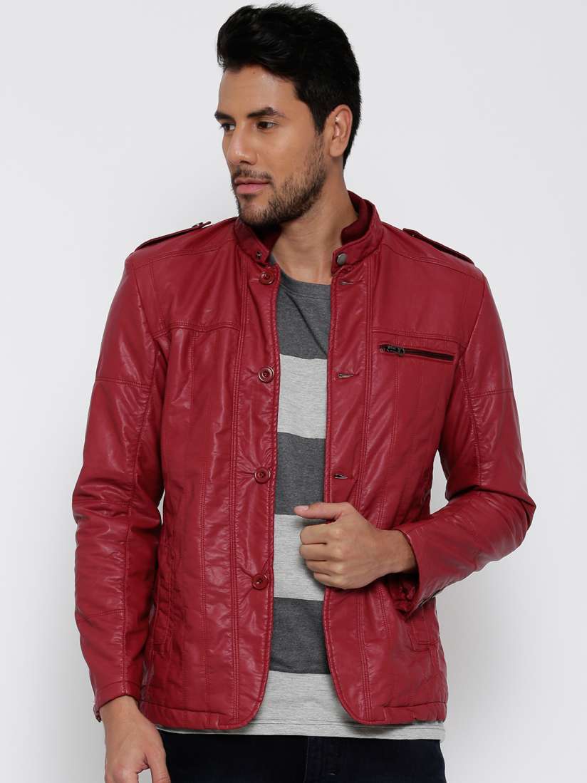 Red faux leather jacket mens top