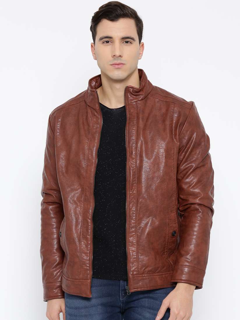 Buy Fort Collins Rust Orange Faux Leather Biker Jacket Jackets for Men 1632657 Myntra