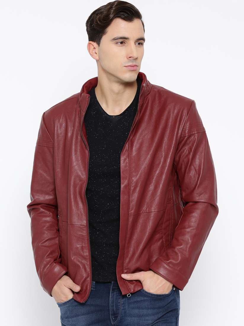 Red faux leather jacket shop