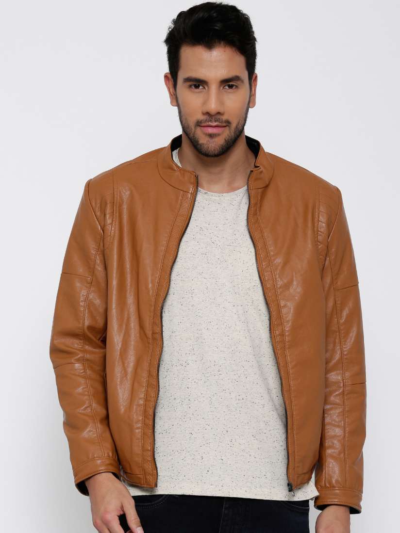 Buy Fort Collins Tan Brown Faux Leather Jacket Jackets for Men Myntra