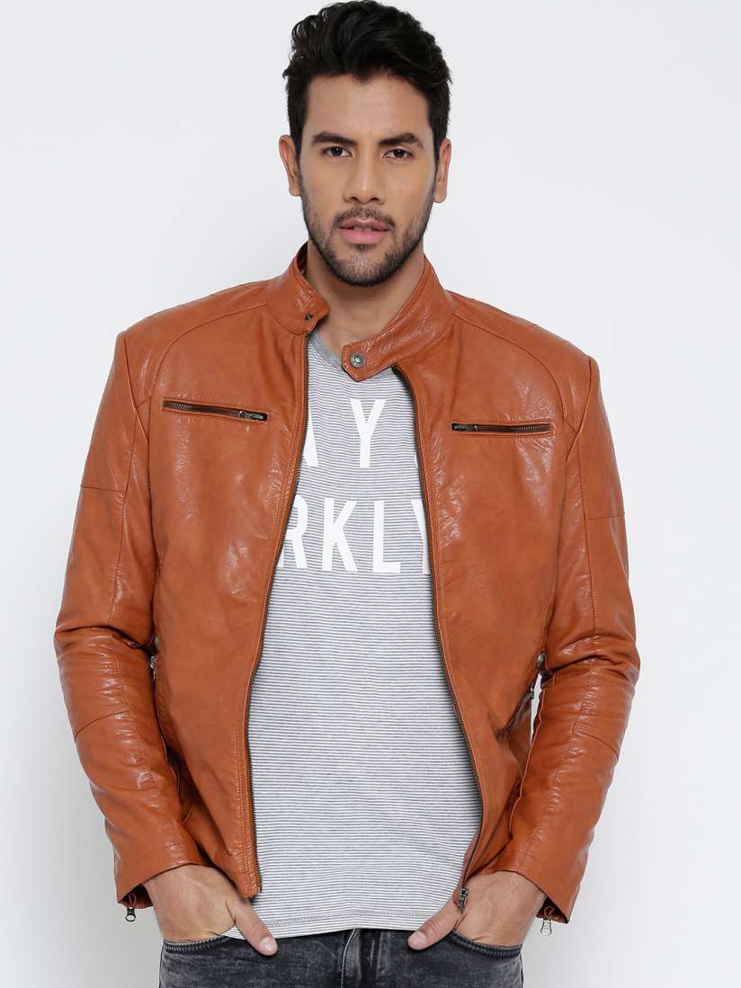 Buy Fort Collins Rust Orange Faux Leather Jacket Jackets for Men Myntra