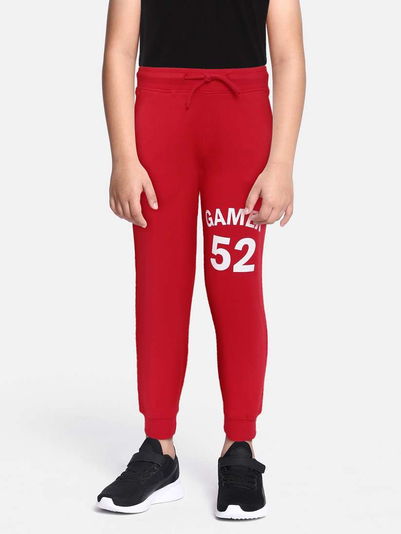 Buy abof Boys Red Printed Regular Fit Pure Cotton Joggers Track