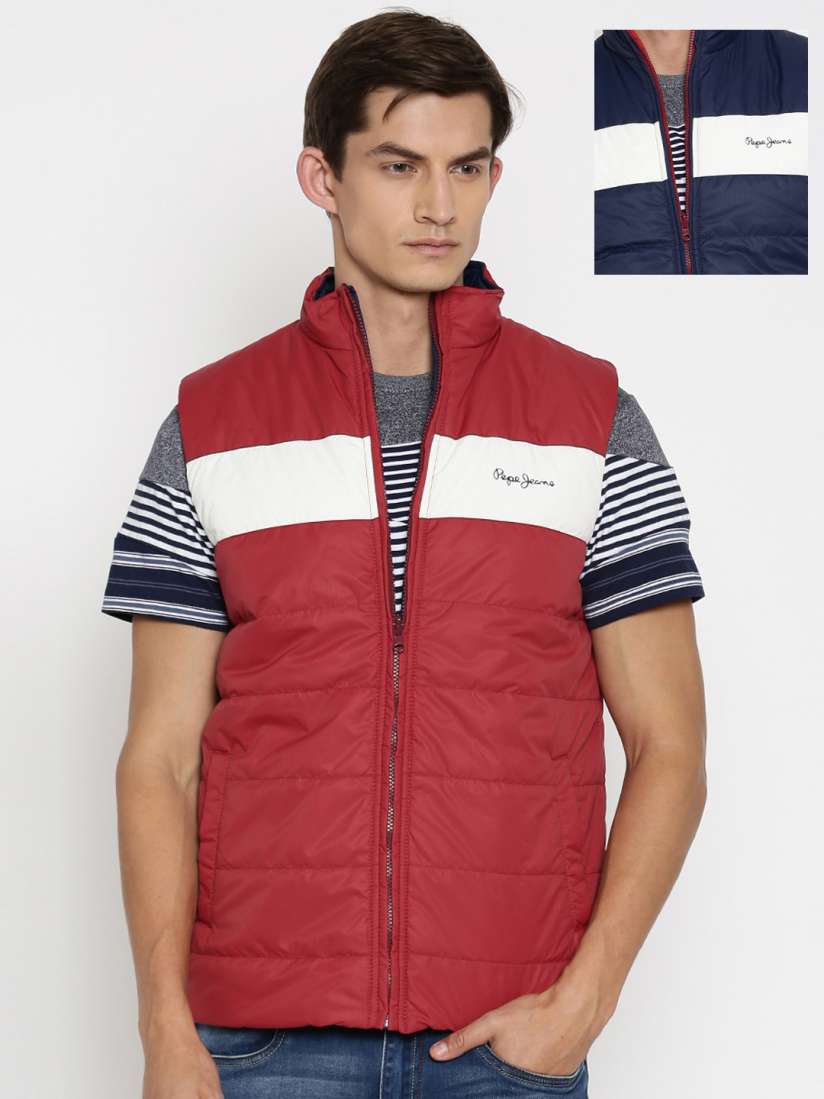 Pepe jeans sleeveless solid men's jacket discount