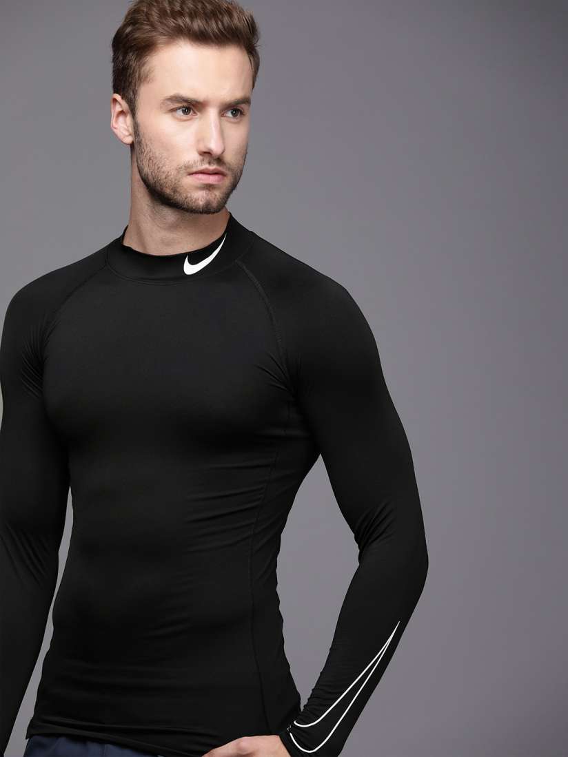 Buy Nike Pro Men Black Solid Tight Fit Long Sleeve MOCK Dri FIT Training T shirt Tshirts for Men 16331404 Myntra