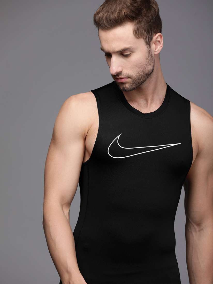Buy Nike Men Black Logo Printed Tight Fit Dri FIT Sleeveless Training T shirt Tshirts for Men 16331452 Myntra