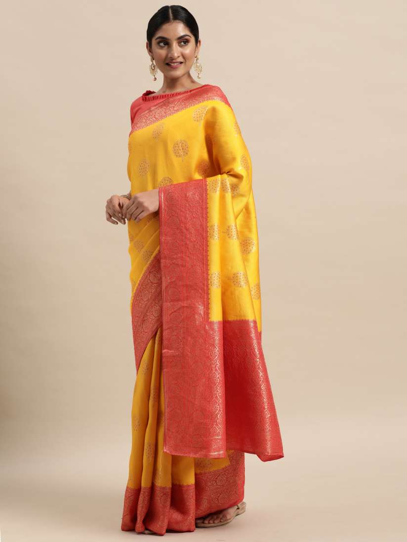 Buy Saree mall Yellow Floral Silk Blend Banarasi Sarees Sarees for Women 16336004 Myntra