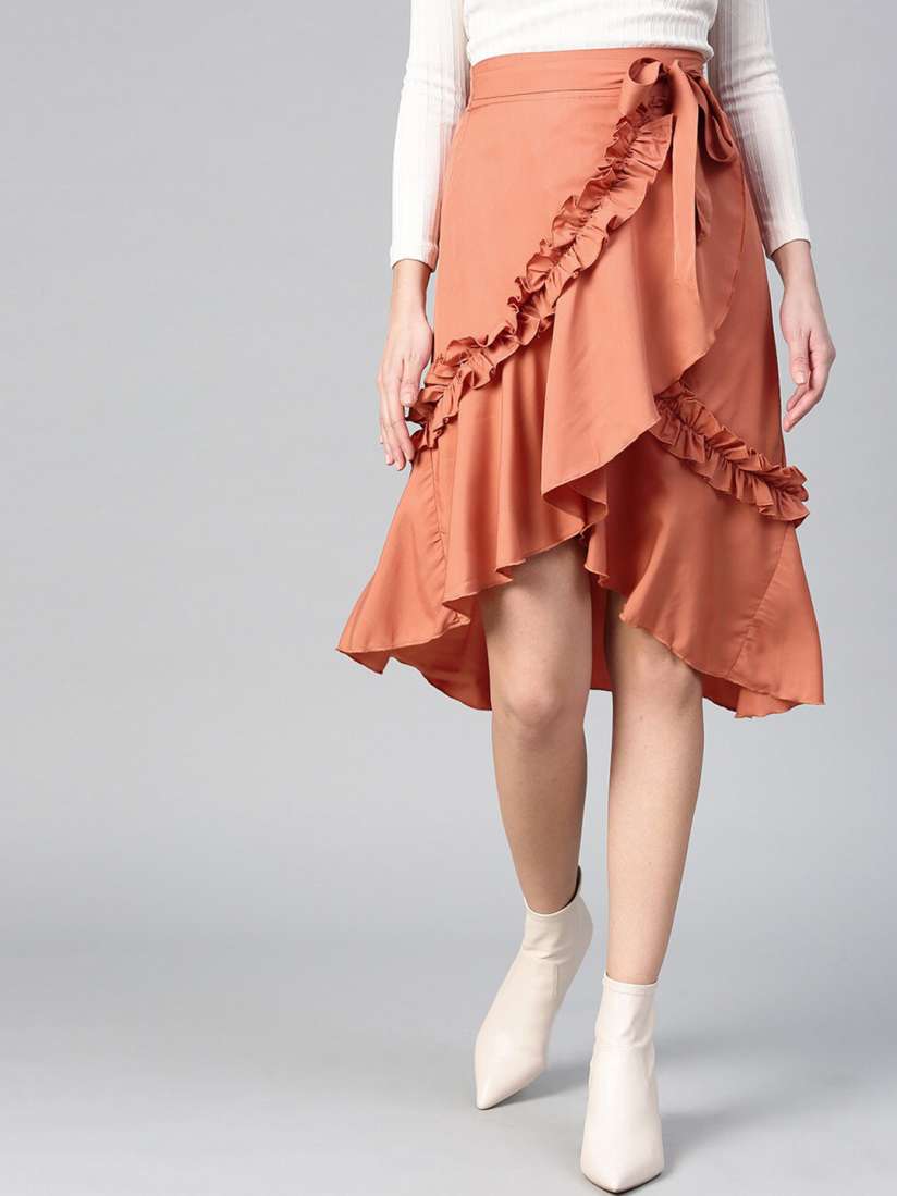 Buy Bitterlime Women Brown Solid Ruffle A Line Skirt Skirts for Women 16344684 Myntra
