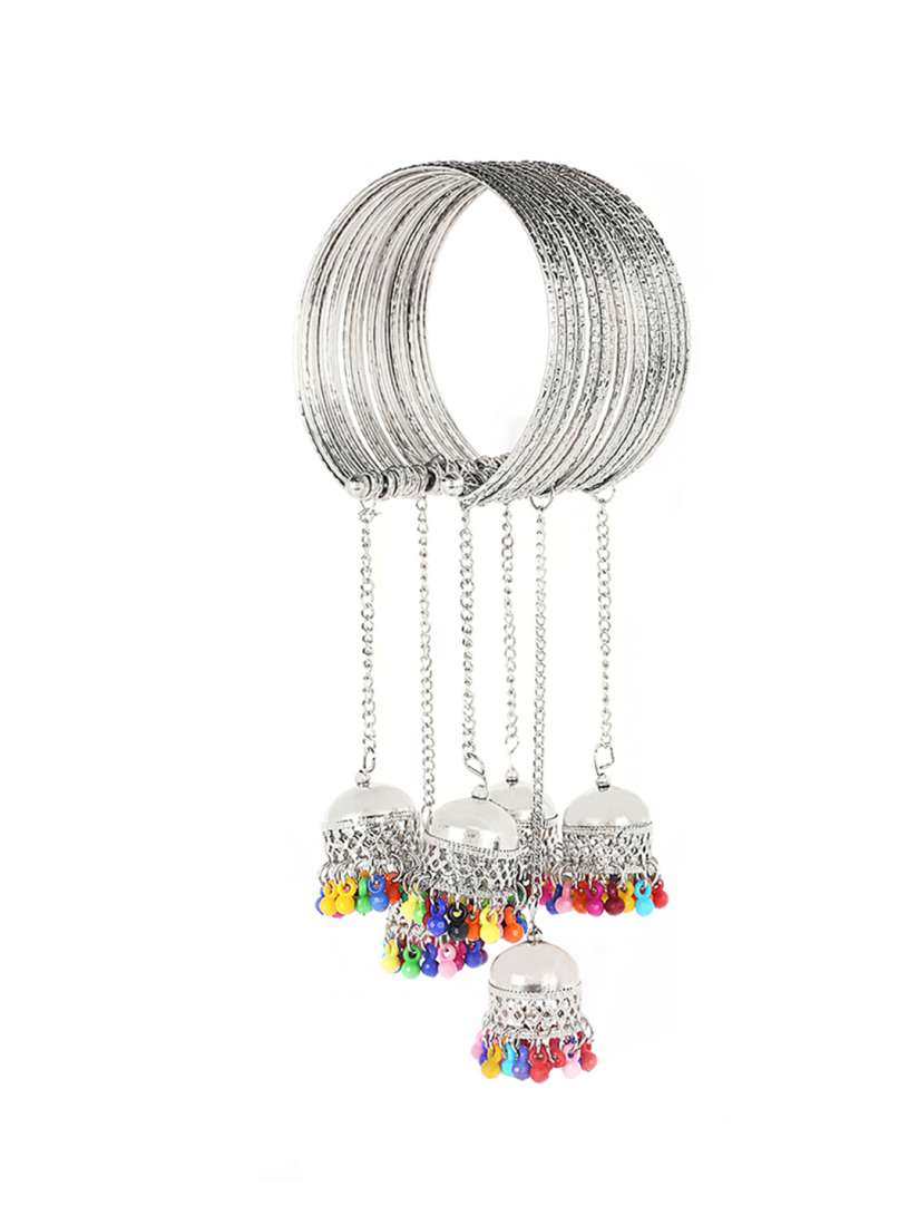 Buy Yellow Chimes Women Silver Oxidised Jhumki Latkan Bangles Bangle for Women 16345172 Myntra