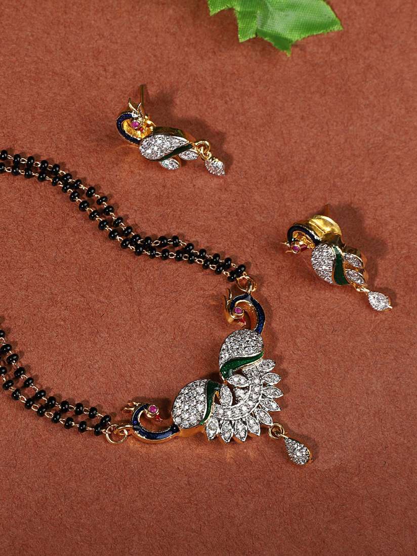 Buy ANIKAS CREATION Gold Plated Black White Stone Studded Mangalsutra Set Mangalsutra for Women 16347026 Myntra