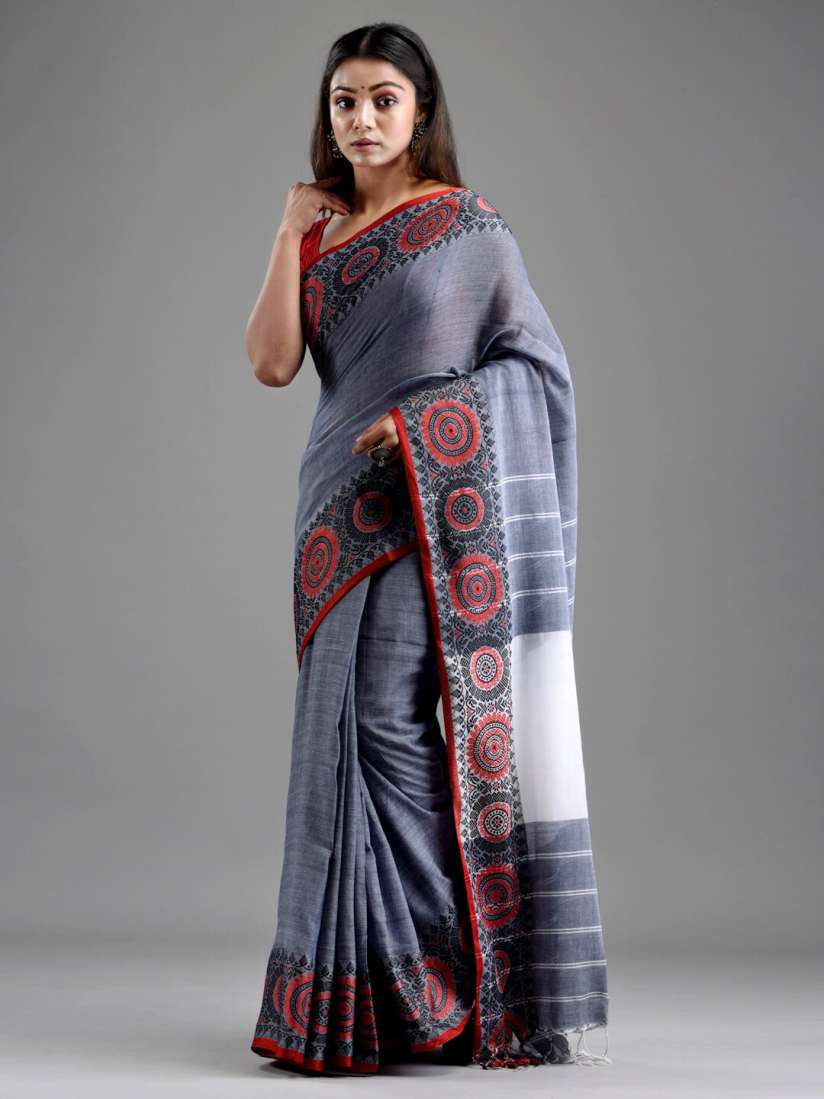 Mitera grey woven design saree top