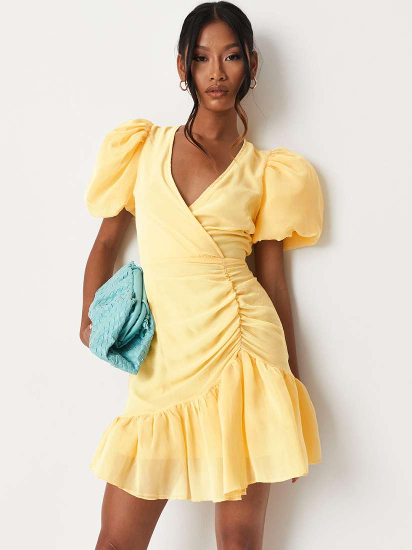Buy Missguided Women Yellow Solid Ruched Wrap Dress Dresses for Women 16352026 Myntra