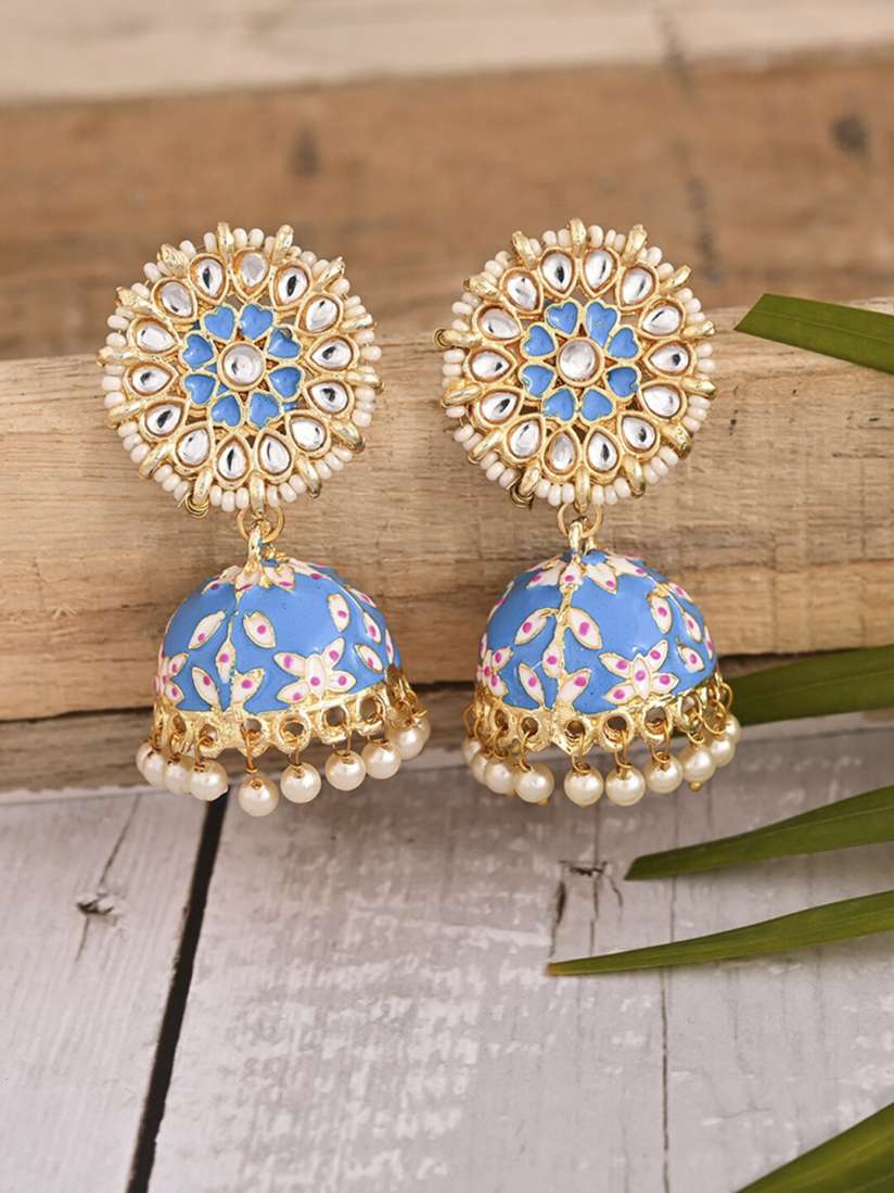 Buy VIRAASI Blue Gold Toned Meenakari Dome Shaped Jhumkas Earrings for Women 16352858 Myntra