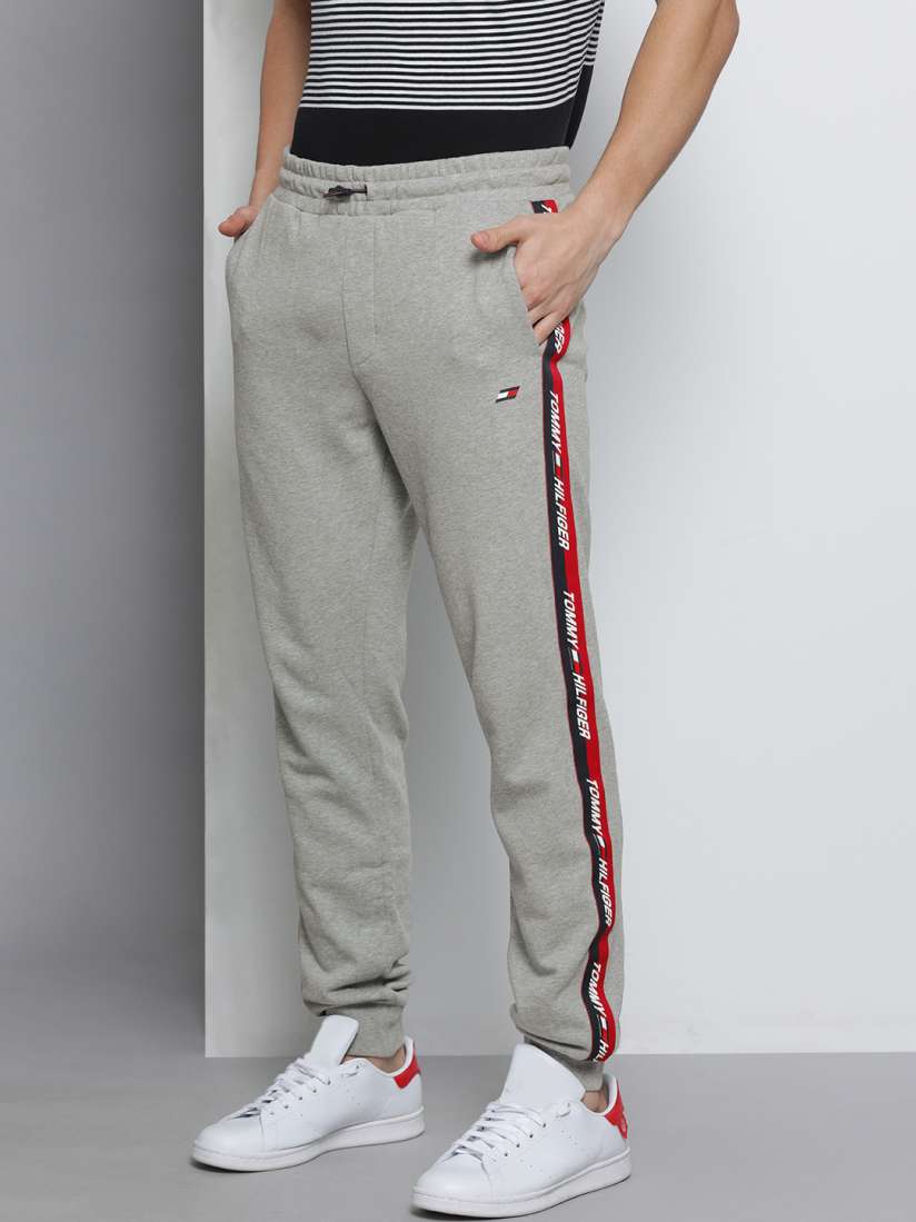 Buy Tommy Hilfiger Men Grey Melange Brand Logo Side Taped Pure Cotton Joggers Track Pants for Men 16362302 Myntra