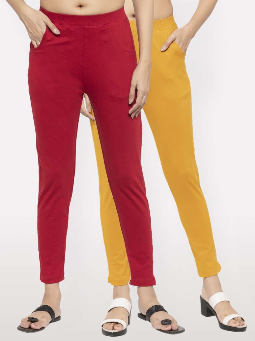 Buy NEUDIS Women Set of 2 Maroon Mustard Yellow Cotton Lycra Ankle Length Jeggings Leggings for Women 16363272 Myntra