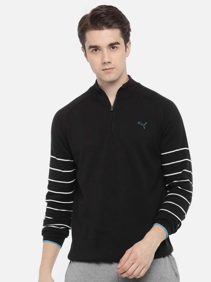 Buy Puma Men Black Solid 1 4 Zip Novelty Pullover Sweater Sweaters for Men 1636504 Myntra