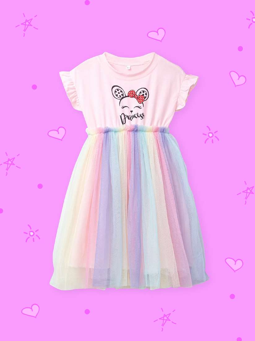 Gown Hopscotch Girl Frock Buy Hopscotch Girls Pink Printed Dress