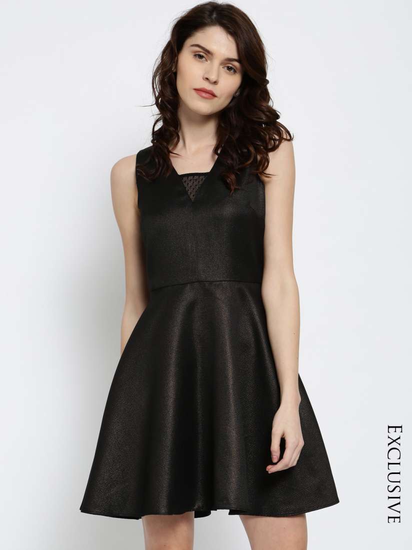 Buy COVER STORY Women Black Self Design Skater Dress Dresses for Women 1636932 Myntra