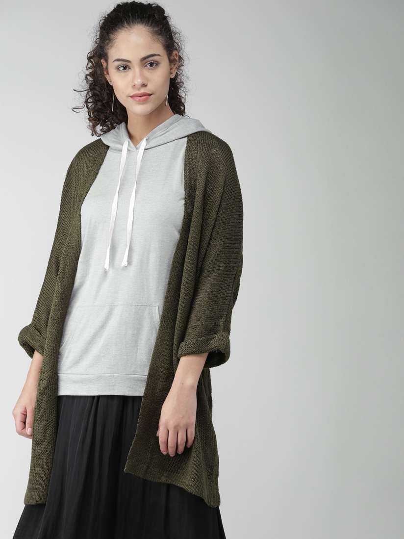 Buy FOREVER 21 Women Olive Green Open Front Cardigan Sweaters for Women 1637547 Myntra
