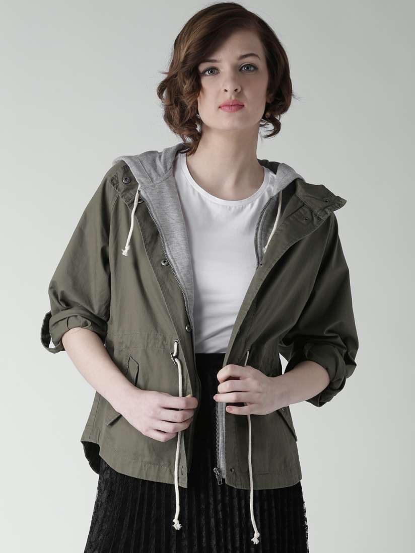 Buy FOREVER 21 Olive Green Hooded Jacket Jackets for Women 1637743 Myntra