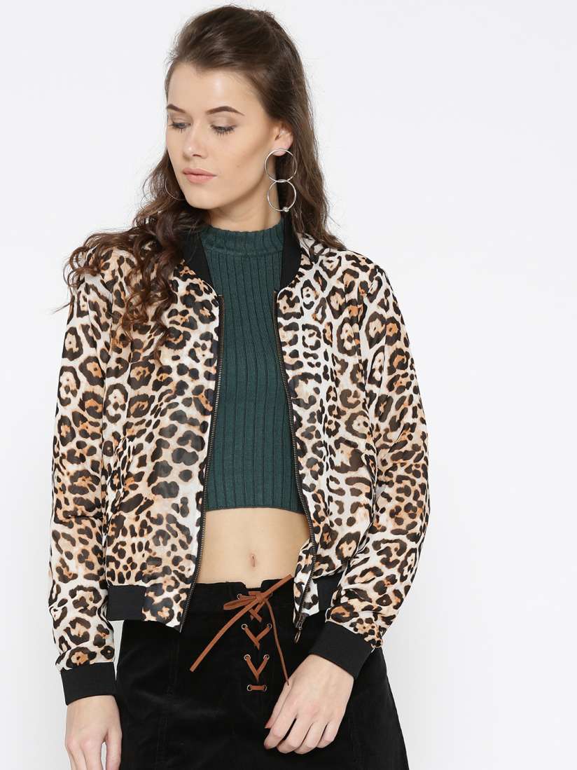 Buy FOREVER 21 Women Off White Black Animal Print Bomber Jacket Jackets for Women 1637748 Myntra