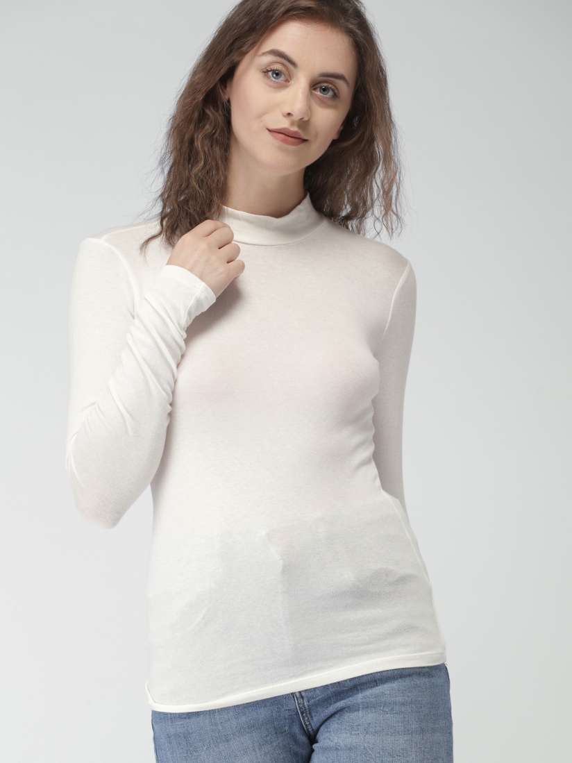 Buy FOREVER 21 Women Cream Coloured Solid Turtle Neck T shirt Tshirts for Women 1637785 Myntra