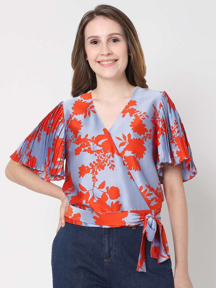 Buy Vero Moda Red Blue Print Wrap Top Tops for Women 16379496