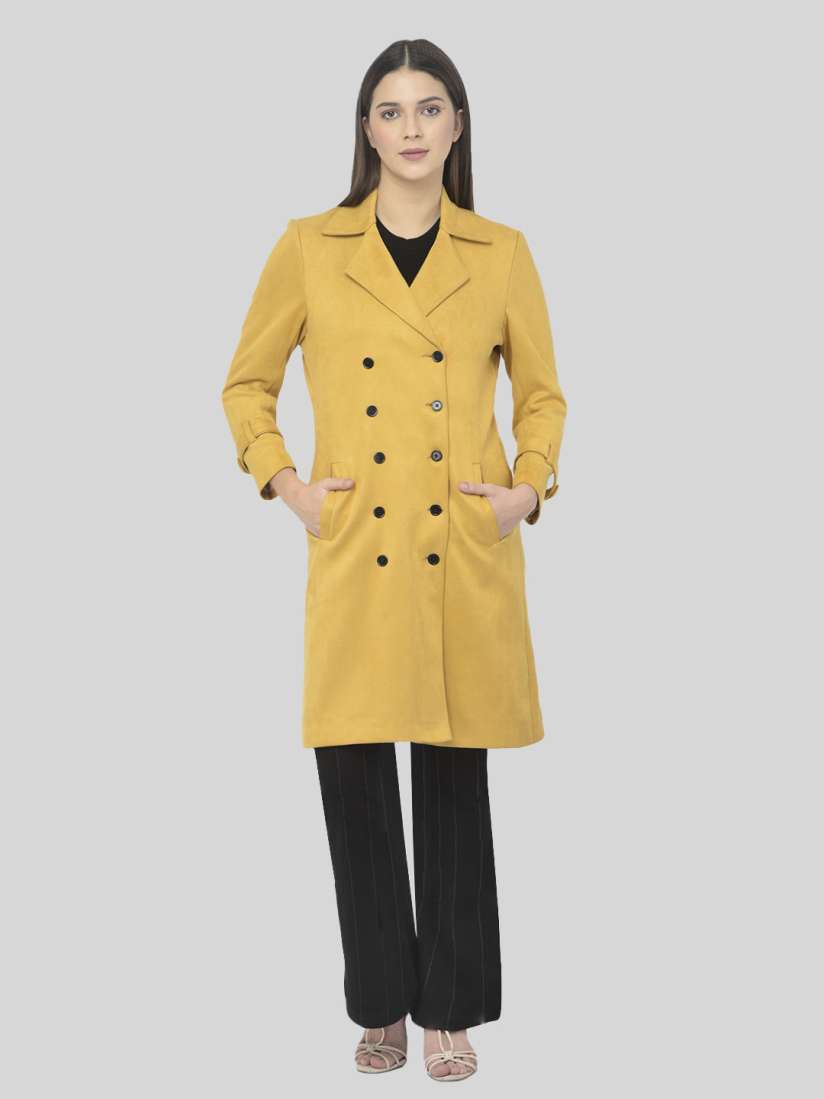 Buy AUDSTRO Women Yellow Solid Double Breasted Pea Coat Coats for Women 16380602 Myntra