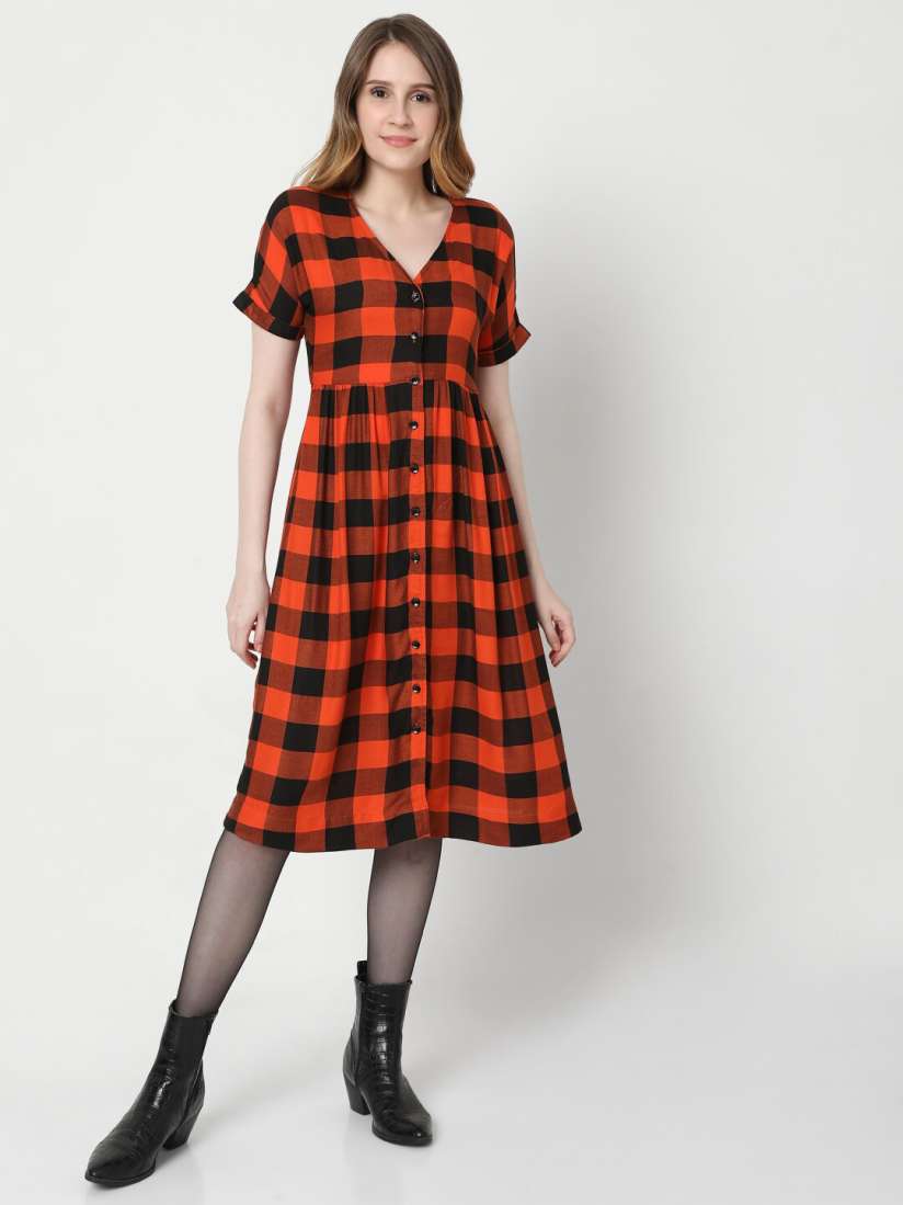 Red and black check frock deals