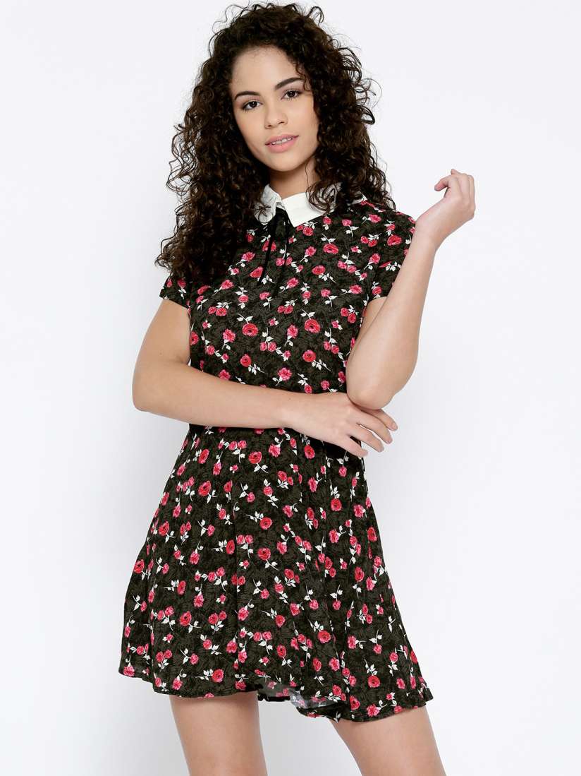 Buy FOREVER 21 Women Black Pink Floral Print Fit Flare Dress Dresses for Women 1638144 Myntra