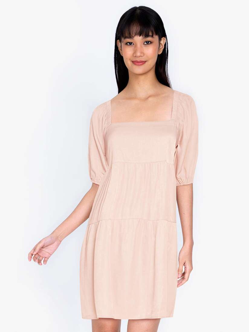 Buy ZALORA BASICS Woman Beige Square Neck Chambray Dress Dresses for Women 16385854 Myntra
