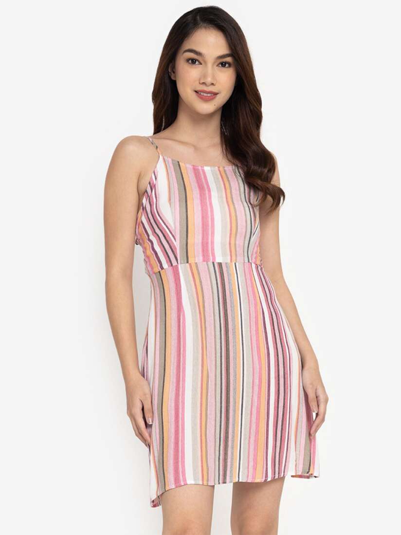 Buy ZALORA BASICS Multicoloured Tie Back Striped Cami A Line Dress Dresses for Women 16385902 Myntra