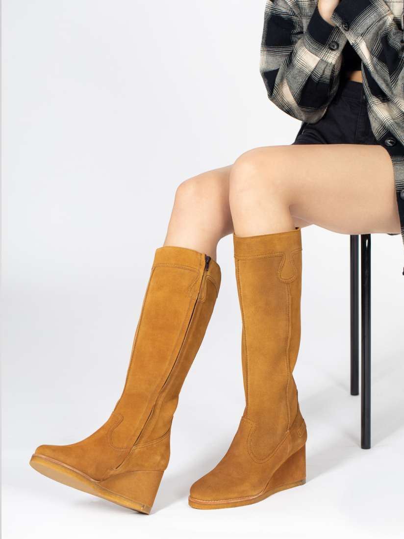 Buy Saint G Tan Camel Brown Suede Leather Knee High Wedge Heel Boots Boots for Women 16387566 Myntra