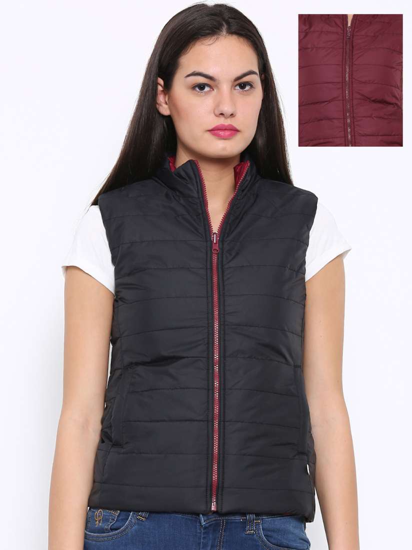 Buy Flying Machine Black Burgundy Sleeveless Reversible Padded Jacket Jackets for Women 1639281 Myntra