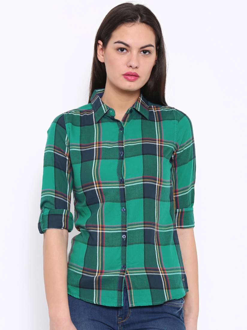 Buy Flying Machine Women Green Regular Fit Checked Casual Shirt Shirts for Women 1639361 Myntra