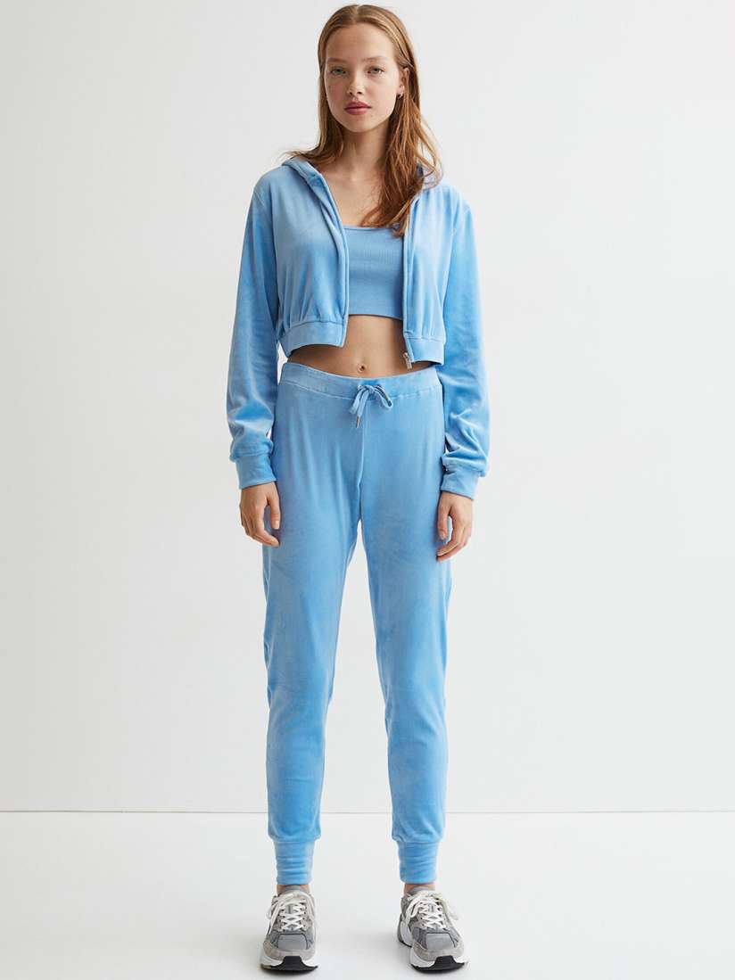 Blue velour joggers clearance
