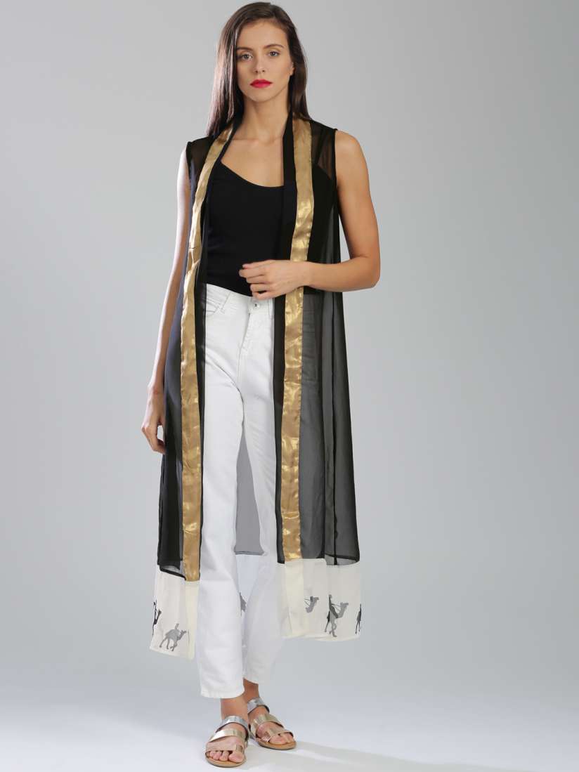 Buy W Black Sleeveless Front Open Longline Sheer Ethnic Jacket Jackets for Women Myntra