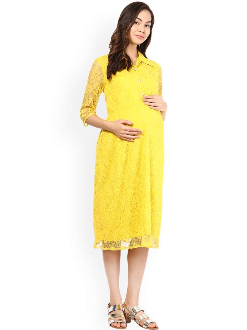 Buy Mine4Nine Women Yellow Lace Shirt Maternity Dress Dresses for Women 1639855 Myntra