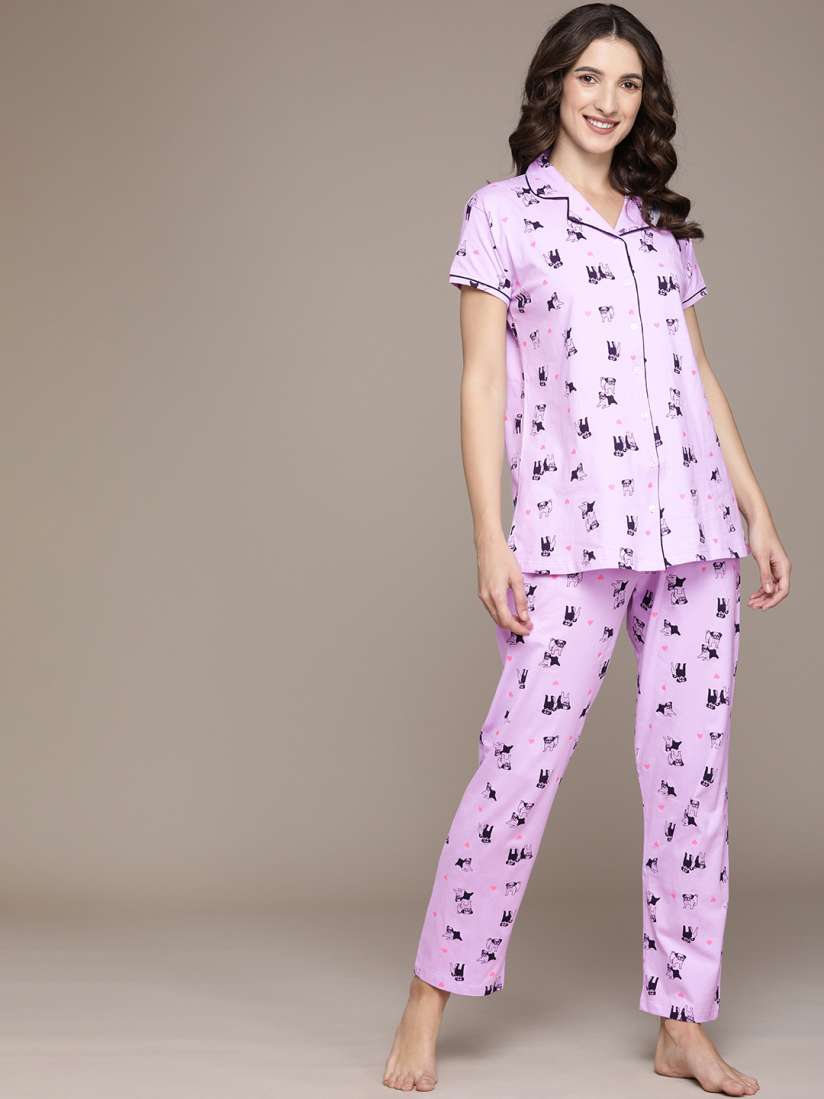 Buy beebelle Women Lavender Cotton Dog Print Pyjamas Set Night suits for Women 16404640 Myntra