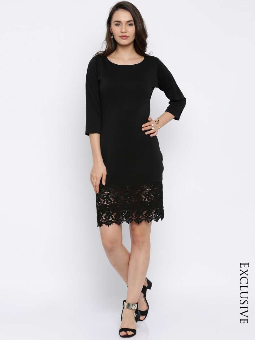 Buy Miss Chase Women Black Solid A line Dress Dresses for Women 1640499 Myntra