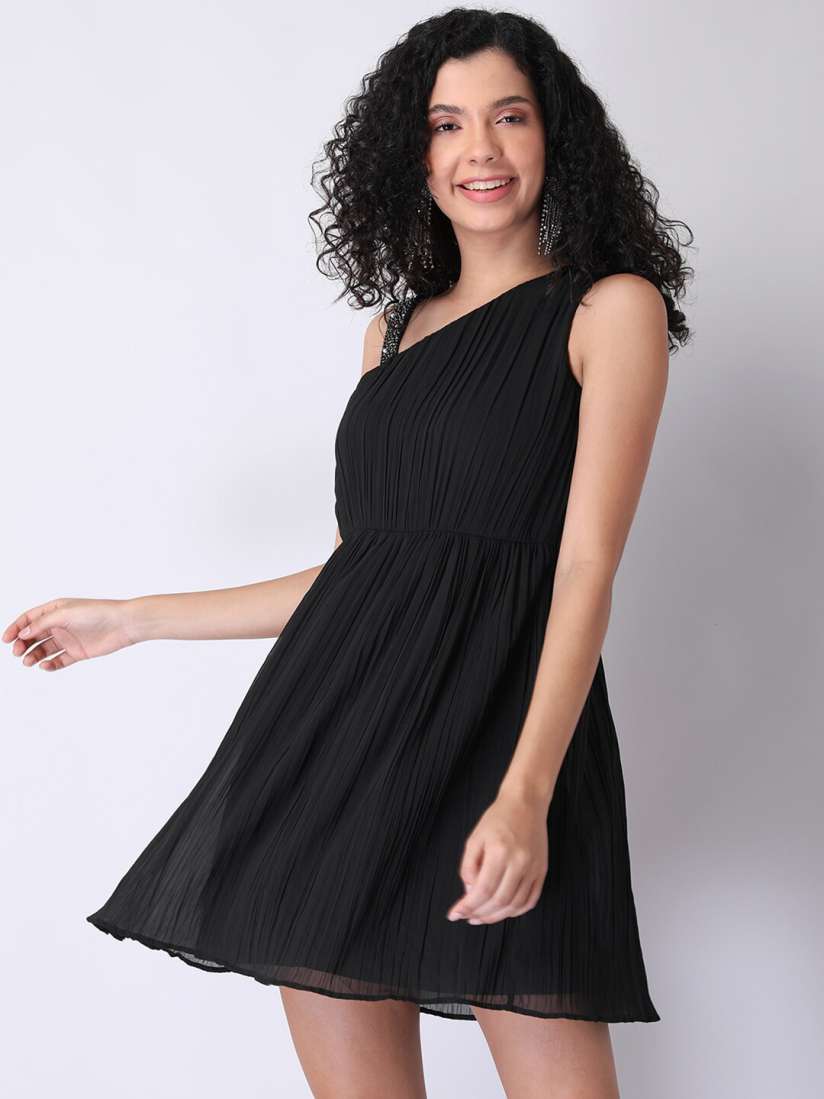 Buy FabAlley Black Checked Georgette Ethnic Mini Dress Dresses for Women 16411042 Myntra