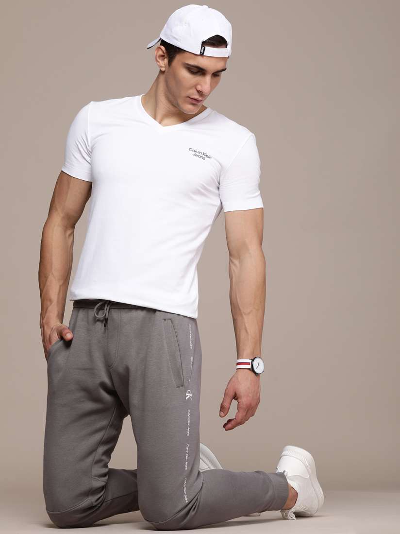 Buy Calvin Klein Jeans Men Grey Joggers with Printed Detail Track Pants for Men 16413192 Myntra